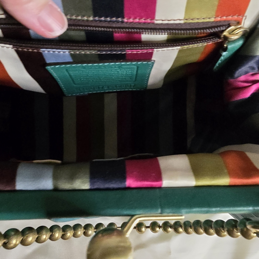Coach Bleecker Legacy Kisslock Elegant Teal Leather Bag with Gold Chain, Vintage - Picture 10 of 13